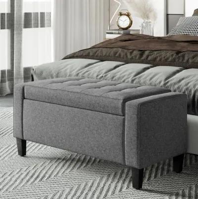 Gray Space-Saver: Linen Upholstered Storage Ottoman with Lift-Top