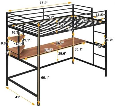 Twin Metal Loft Bed With Desk And Shelf