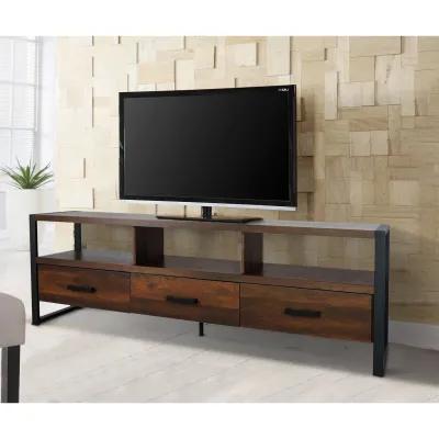 Anny 71 Inch TV Media Entertainment Center, 3 Drawers, Black, Dark Brown - Benzara