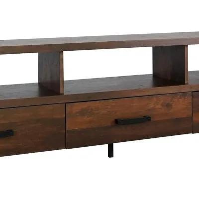 Anny 71 Inch TV Media Entertainment Center, 3 Drawers, Black, Dark Brown - Benzara