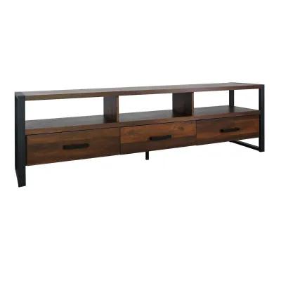 Anny 71 Inch TV Media Entertainment Center, 3 Drawers, Black, Dark Brown - Benzara