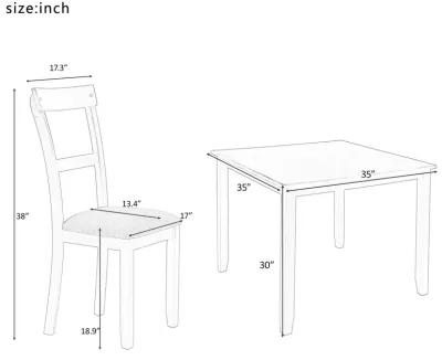 5 Piece Dining Table Set Industrial Wooden Kitchen Table and 4 Chairs for Dining Room