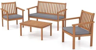 4 Piece Patio Wood Furniture Set Acacia Wood Sofa Set with Loveseat