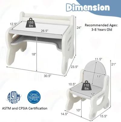Hivvago Kids Drawing Table and Chair Set with Watercolor Pens and Blackboard Eraser-Gray