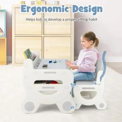 Hivvago Kids Drawing Table and Chair Set with Watercolor Pens and Blackboard Eraser-Gray