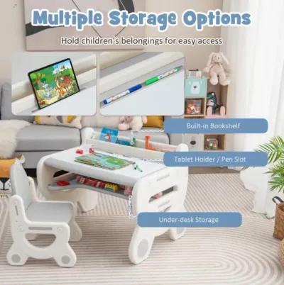 Hivvago Kids Drawing Table and Chair Set with Watercolor Pens and Blackboard Eraser-Gray