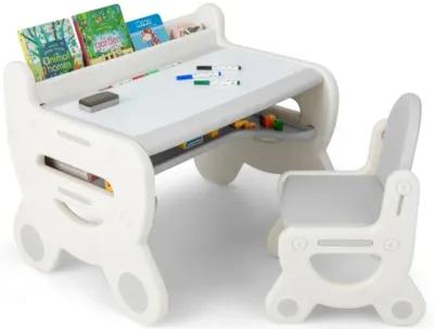 Hivvago Kids Drawing Table and Chair Set with Watercolor Pens and Blackboard Eraser-Gray