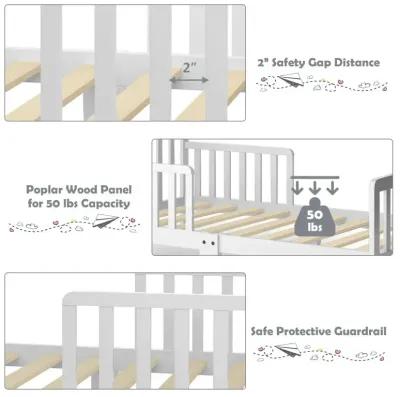 Classic Design Kids Wood Toddler Bed Frame with Two Side Safety Guardrails