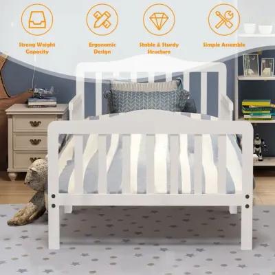 Classic Design Kids Wood Toddler Bed Frame with Two Side Safety Guardrails