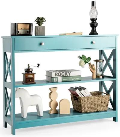 Console Table 3-Tier with Drawer and Storage Shelves