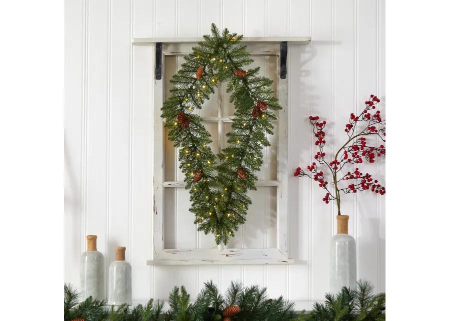 HomPlanti 3' Holiday Christmas Geometric Diamond Wreath with Pinecones and 50 Warm White LED Lights