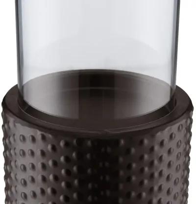 Danya B. Contemporary Candle Holder Set (3) With Clear Glass Hurricanes And Textured Metal Base