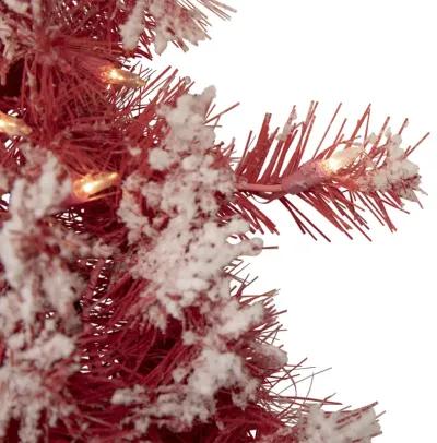 Pre-Lit Flocked Red Artificial Christmas Wreath  24-Inch  Clear Lights