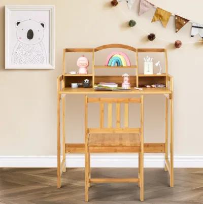 Bamboo Kids Study Desk and Chair Set with Bookshelf