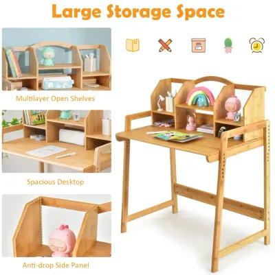 Bamboo Kids Study Desk and Chair Set with Bookshelf