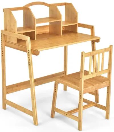 Bamboo Kids Study Desk and Chair Set with Bookshelf