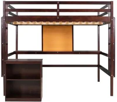 Twin Size Loft Bed With Desk And Writing Board, Wooden Loft Bed With Desk & 2 Drawers Cabinet