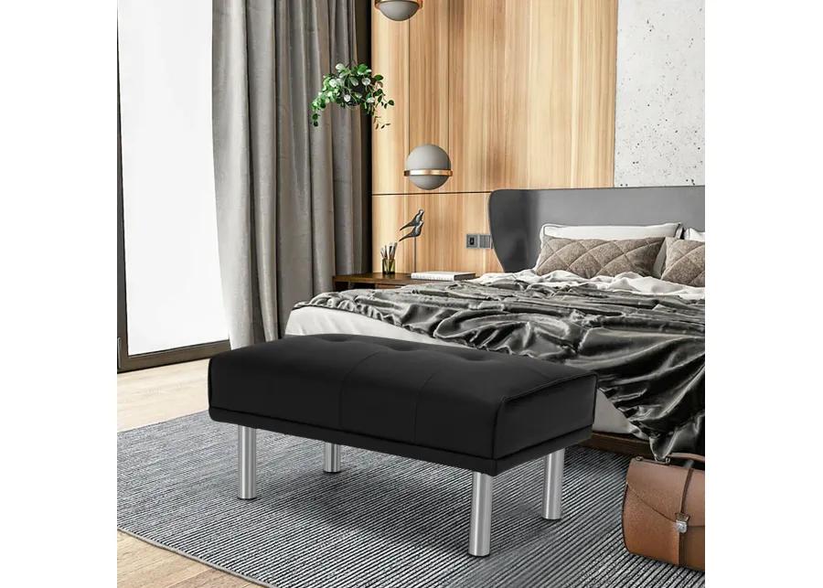 Rectangle Tufted Ottoman with Stainless Steel Legs for Living Room-Black