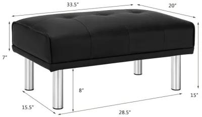 Rectangle Tufted Ottoman with Stainless Steel Legs for Living Room-Black