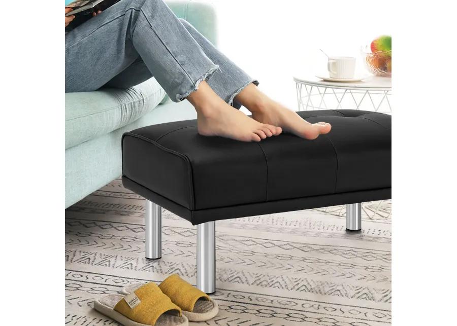 Rectangle Tufted Ottoman with Stainless Steel Legs for Living Room-Black