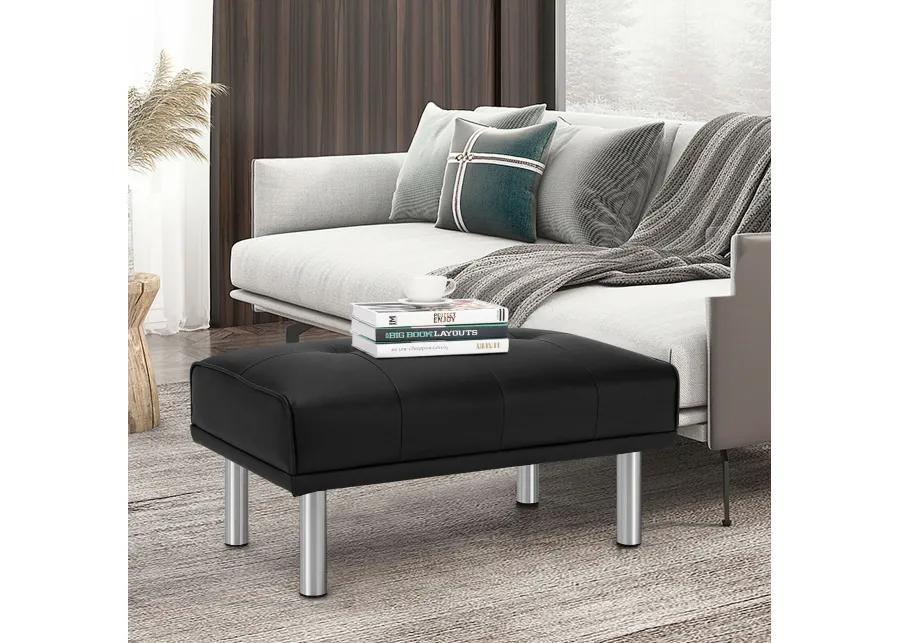 Rectangle Tufted Ottoman with Stainless Steel Legs for Living Room-Black