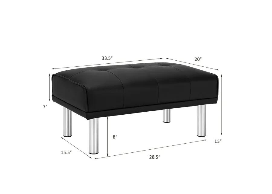 Rectangle Tufted Ottoman with Stainless Steel Legs for Living Room-Black