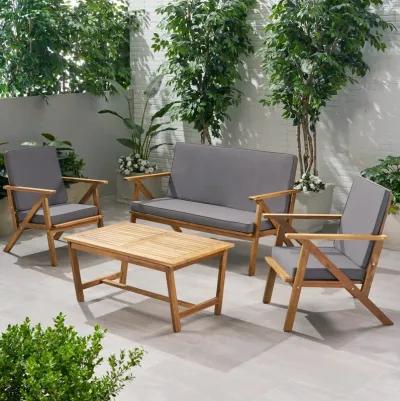 Merax 4 Pieces Outdoor Patio Loveseat Chairs Table Seating Sets