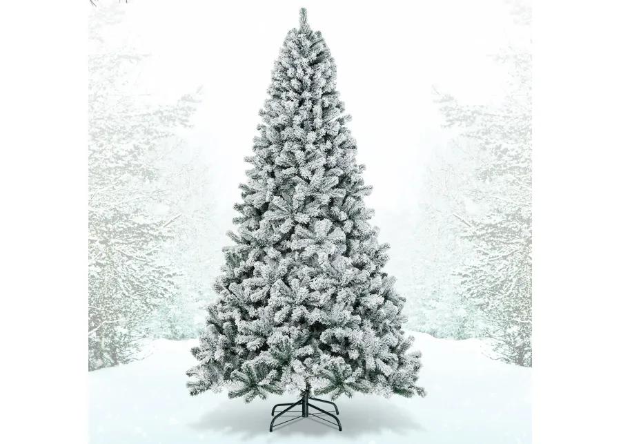 9 Feet Artificial Christmas Tree with Premium Snow Flocked Hinged