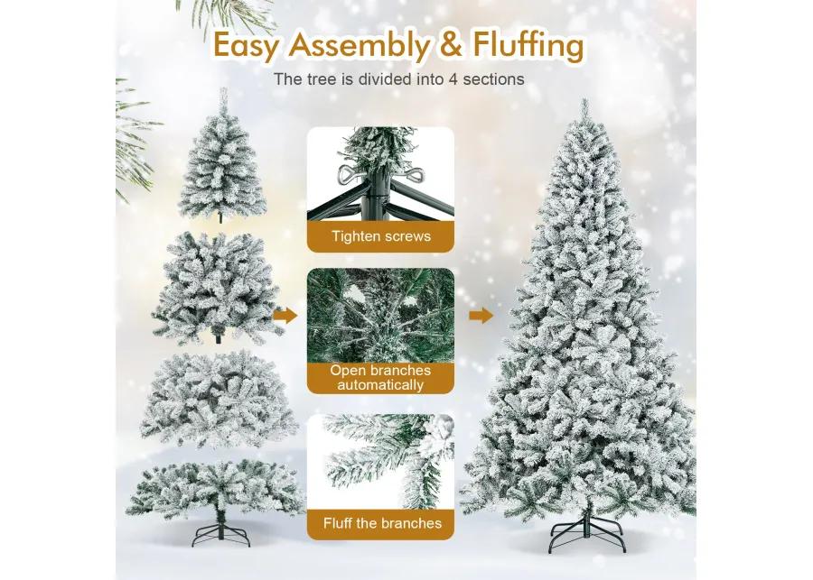 9 Feet Artificial Christmas Tree with Premium Snow Flocked Hinged