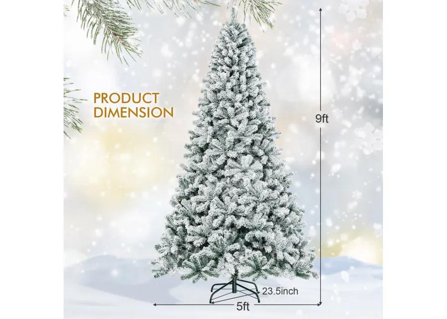 9 Feet Artificial Christmas Tree with Premium Snow Flocked Hinged