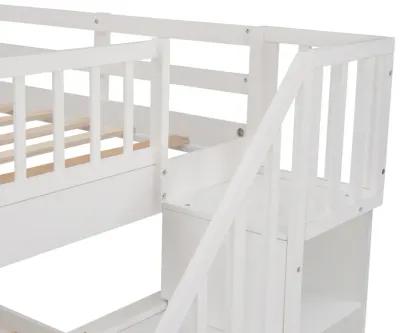 Stairway Full-Over-Full Bunk Bed With Drawer, Storage And Guard Rail For Bedroom