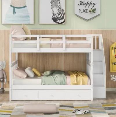 Stairway Full-Over-Full Bunk Bed With Drawer, Storage And Guard Rail For Bedroom