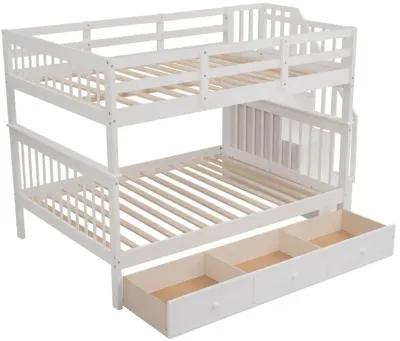 Stairway Full-Over-Full Bunk Bed With Drawer, Storage And Guard Rail For Bedroom