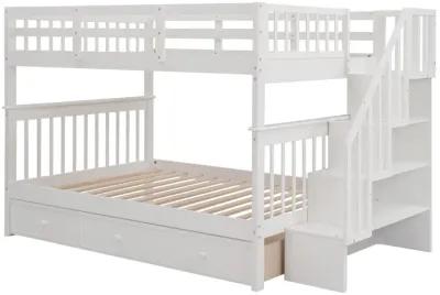 Stairway Full-Over-Full Bunk Bed With Drawer, Storage And Guard Rail For Bedroom