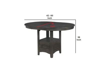 Round Counter Height Table with Pedestal Base and Extendable leaf, Gray-Benzara