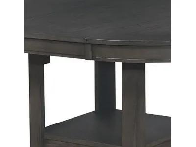 Round Counter Height Table with Pedestal Base and Extendable leaf, Gray-Benzara