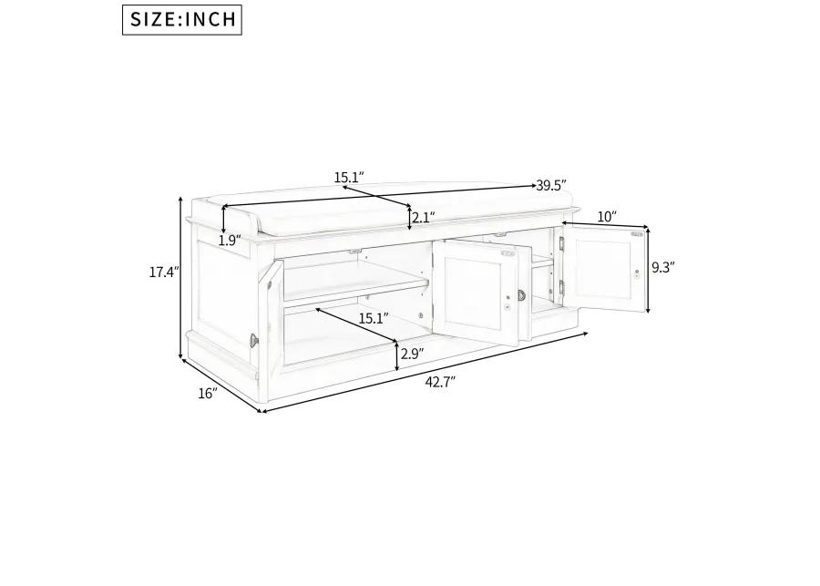 Merax Birch Veneer Entryway Storage Bench with 4 Doors