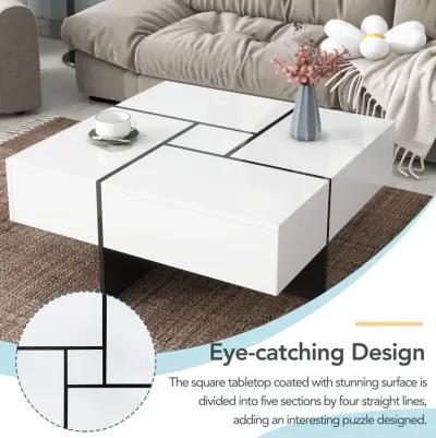 Merax Square UV High-gloss Coffee Table with Storage