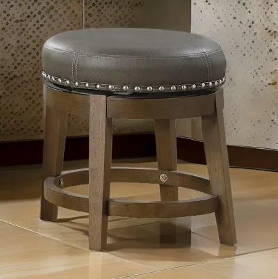 Bara 20 Inch Swivel Dining Stool, Gray Round Faux Leather, Set of 2, Brown - Benzara