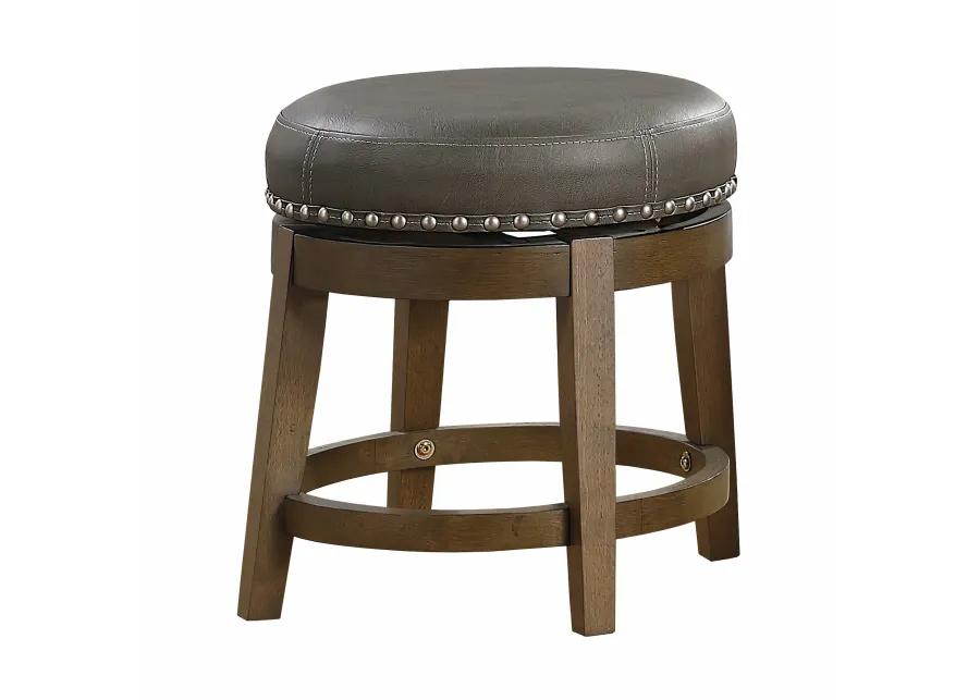 Bara 20 Inch Swivel Dining Stool, Gray Round Faux Leather, Set of 2, Brown - Benzara