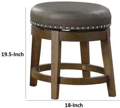 Bara 20 Inch Swivel Dining Stool, Gray Round Faux Leather, Set of 2, Brown - Benzara