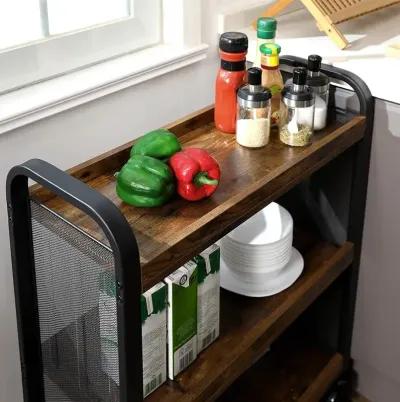 Rustic Brown Rolling Cart Slim Kitchen Cart for Narrow Spaces, Easy Assembly with Casters for Kitchen and Bathroom