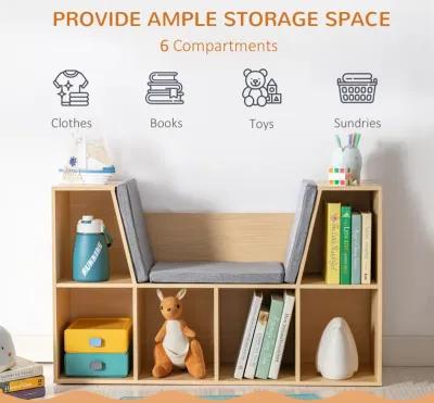 Natural Kids' Nook: 6-Cube Bookcase Organizer with Reading Seat