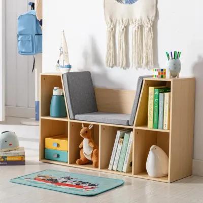 Natural Kids' Nook: 6-Cube Bookcase Organizer with Reading Seat