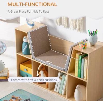 Natural Kids' Nook: 6-Cube Bookcase Organizer with Reading Seat