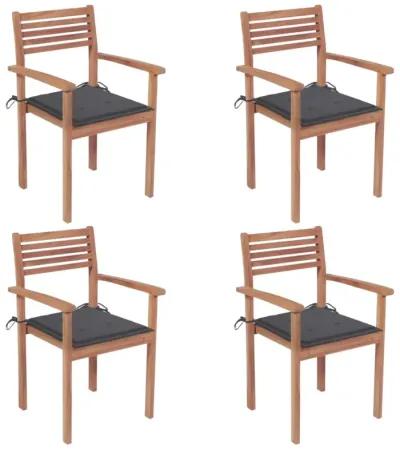 vidaXL Garden Chairs 4 pcs with Anthracite Cushions Solid Teak Wood