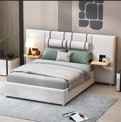 Merax Velvet Platform Bed  with Built-in Pillows