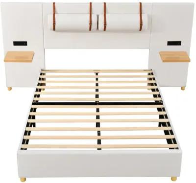 Merax Velvet Platform Bed  with Built-in Pillows