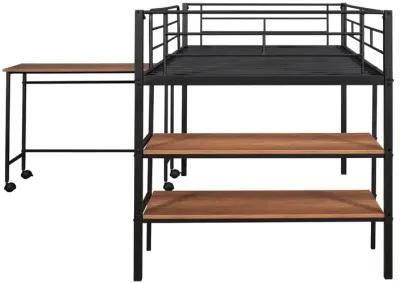 Merax Metal Loft Bed with Movable Desk and Shelves