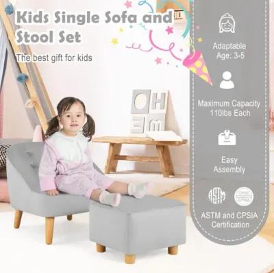 Hivvago Soft Velvet Upholstered Kids Sofa Chair with Ottoman